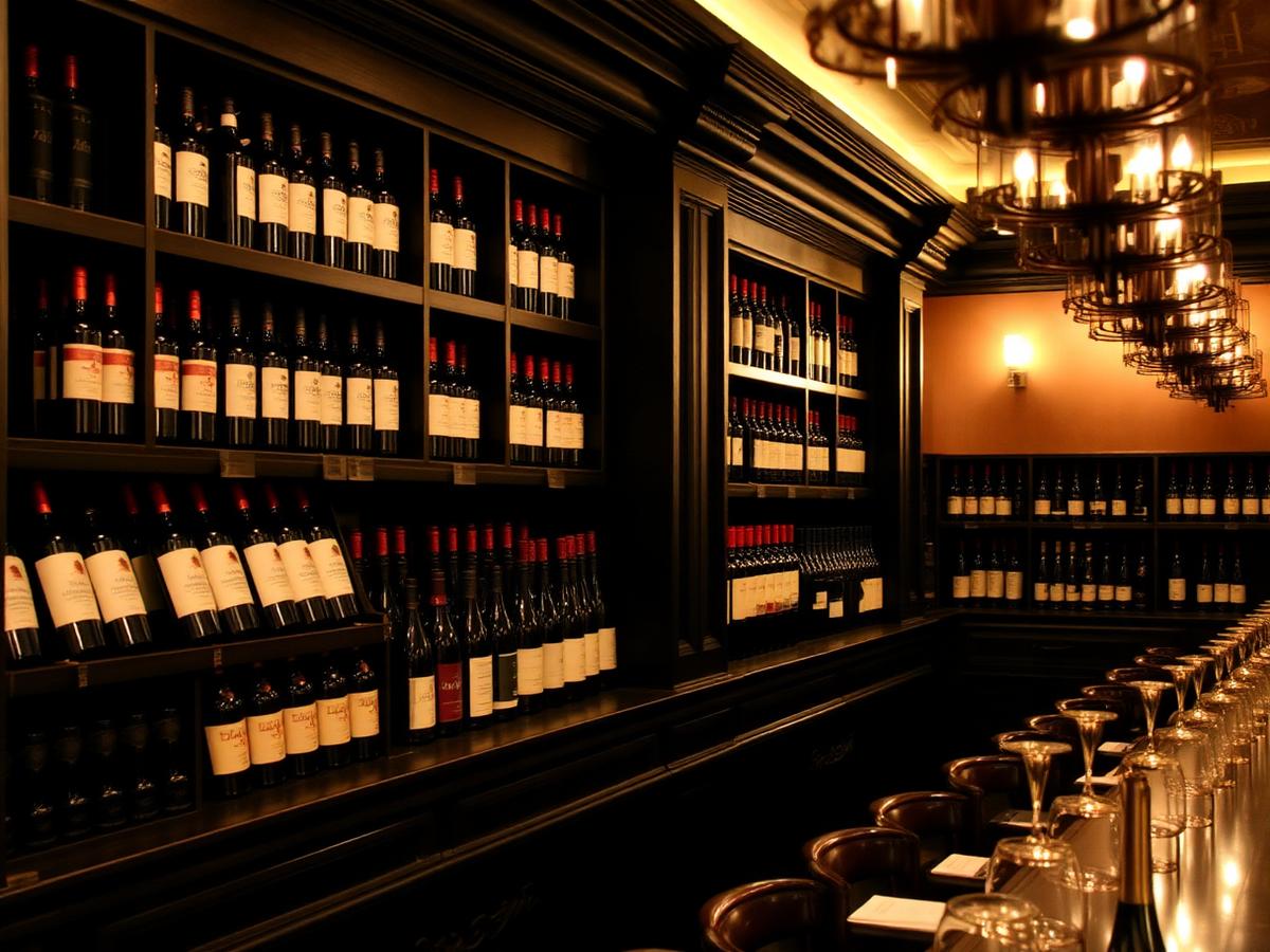 Wijnrekken vol flessen in de wijnbar